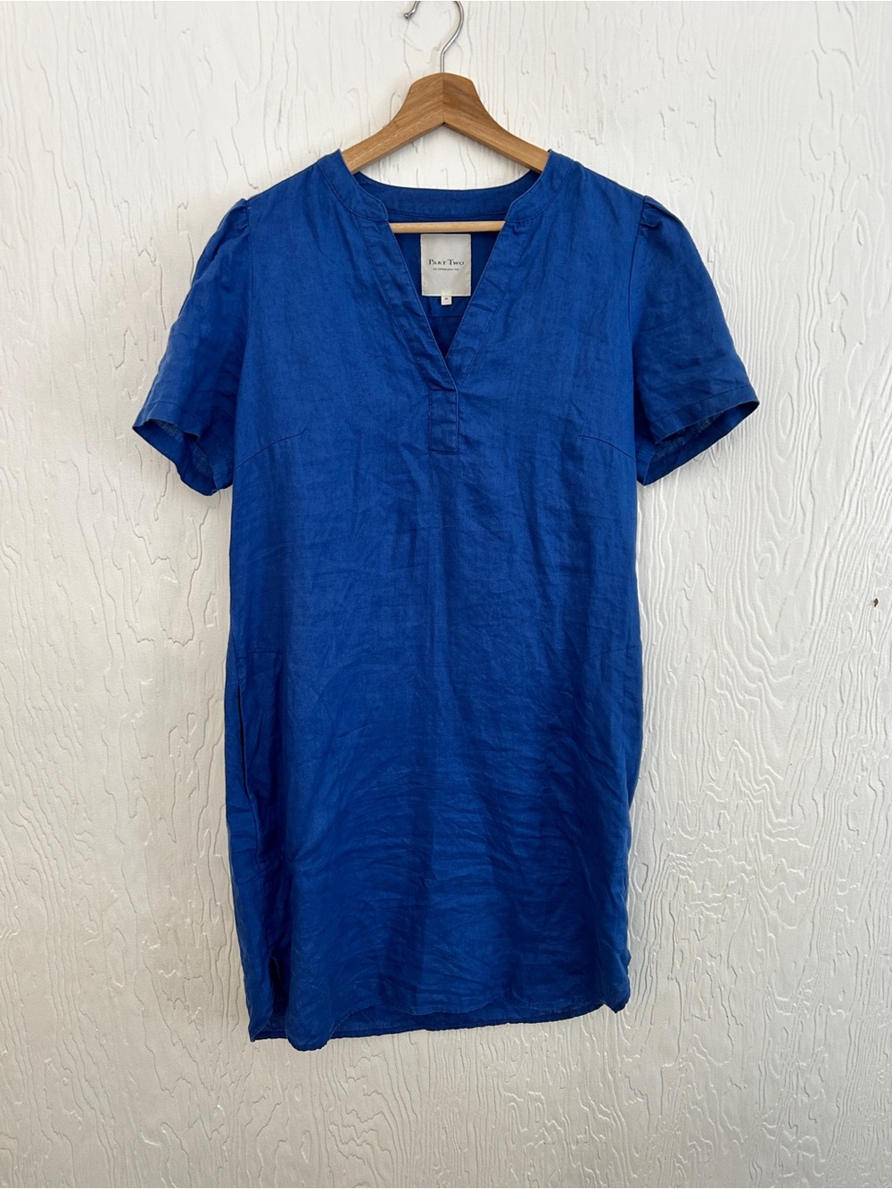 PART TWO 100% Linen Popover Dress Size 6/36 Cobalt Blue Coastal Travel Beach